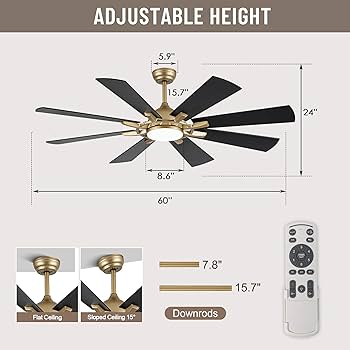 60 Inch Farmhouse Ceiling Fan with Lights and Remote Control